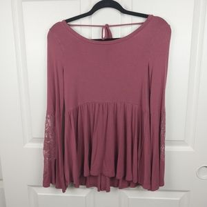 American Eagle Outfitters Women's Small Lace Flare Long Sleeved Babydoll Blouse